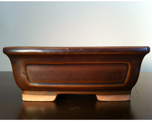 6" Brown glazed rectangular bonsai pot